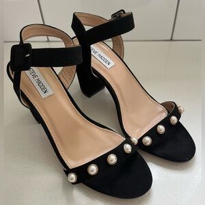 Steve Madden Black Block Heels with Pearls